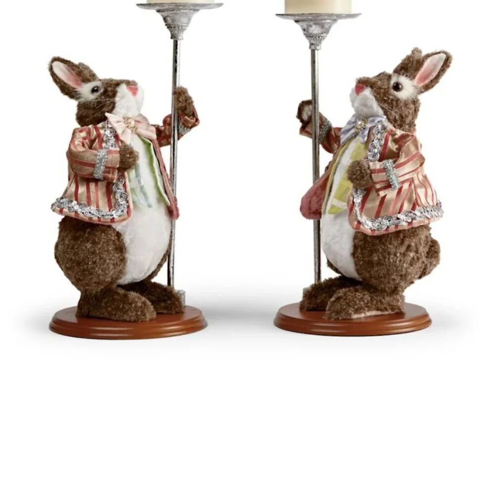 2 FRONTGATE EXCLUSIVE MARK ROBERTS SERVER BUNNY RABBIT CANDLEHOLDER FIGURINE
